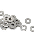 100 Pcs M6 Flat Washers Set 6mm Inner 14mm Outer 1.5mm Thick 304 Stainless Steel For Bolts And Screws Heavy Duty Rust Resistant Ideal For Mechanical Repairs Furniture Assembly Auto Projects And DIY Fixes, silver flat washers on white