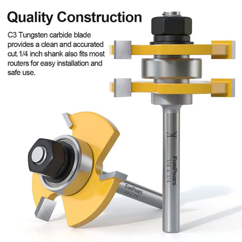 Tongue And Groove Router Bits Set With One Quarter Inch Shank Two Piece Three Tooth T Shape Wood Milling Cutter for precision woodworking