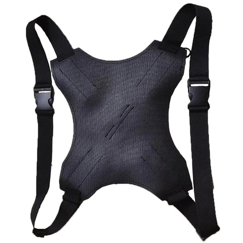 Black Sword Sheath Back Strap With Over The Back Harness For Samurai Cosplay, Durable PVC Sword Belt front view.