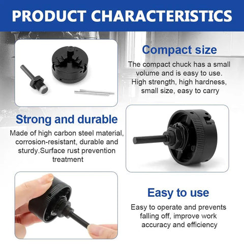 Heavy Duty Three Jaw Lathe Chuck Set With Self Centering Extension Rod Kit For Mini CNC Milling And Wood Lathes Built Like A Tank With Sleek Black Finish And Solid Grip, features compact chuck with rods