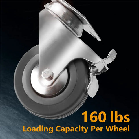 Heavy Duty 3 Inch Swivel Caster Wheels Equipped With Lock Down Dual Brakes And Roll Smooth Gray Rubber Tires For Tough Furniture Cart Dolly And Workbench Builds
