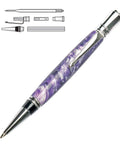 Executive Twist Ballpoint Pen Kit Starter Package for Woodturning Projects, detailed view of pen parts and assembled pen.