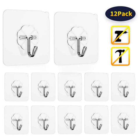 Heavy Duty Adhesive Wall Hooks 44 Lb Max Waterproof Oilproof Seamless Hangers For Bathroom And Kitchen Towels Coats Keys 12 Pack