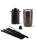 Parts of 2-Pack Honey Copper Outdoor Torches for Patio Backyard and Garden with weather-resistant bronze finish and long-lasting wicks.