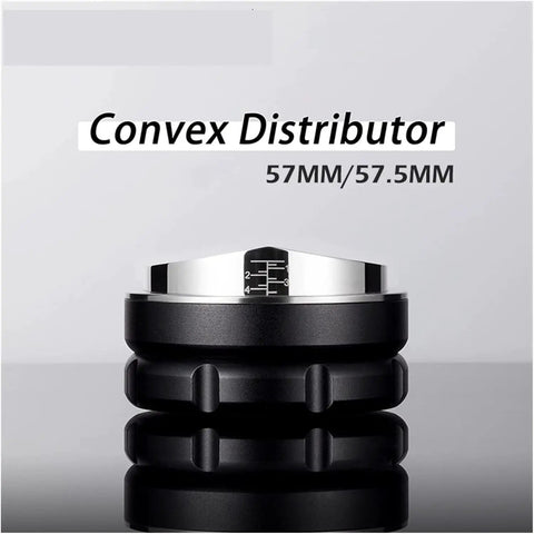 Legit Espresso Coffee Distributor Tamper For 57mm And 57.5mm Portafilters sleek convex shape matte black build on reflective surface