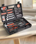 Open All In One Home Repair Tool Kit With Carrying Case Including Hammer Wrenches Pliers Screwdriver Bits Hex Keys Sockets.
