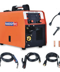 Super Cool 4 In 1 Portable Welding Machine That Gets The Job Done With Gasless Flux Core Mig, Stick, And Lift Tig Capabilities Plus Smart Synergic Control For Smooth Dual Voltage Operation, featuring cables and accessories.