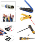 5 In 1 Pro Grade Coaxial Compression Tool Kit With Crimper And Cable Stripper Includes RG6 RG59 RG11 10 Piece F Connectors