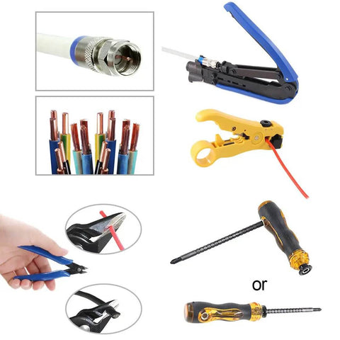 5 In 1 Pro Grade Coaxial Compression Tool Kit With Crimper And Cable Stripper Includes RG6 RG59 RG11 10 Piece F Connectors