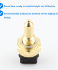 Front view: brass coolant temperature sensor with threaded shaft and black connector
