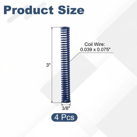 Blue Compression Springs 3 Inch Length For Mechanical Equipment And 3D Printer Accessories With Alloy Steel Build And Durable Coating That Handles Heavy Load Tasks Super Reliable For Molds Plus More size diagram showing 3 inch length and 3/8 inch OD.