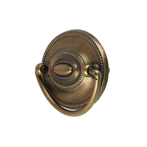 4 Pcs Antique Brass Bail Drawer Pulls Oval Drop Swing Handles For Dresser And Cabinet, close-up of single zinc alloy pull.