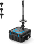 690GPH Submersible Pond Filter Pump With RGB LED Fountain Light featuring sponge, bio-ball, and filter stones, ideal for koi ponds.