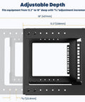 Adjustable depth view of 6U Wall Mount Open Frame Rack 13.3 To 18 Inch Adjustable Depth Black Standard 19 Inch Compatible Cabinet.