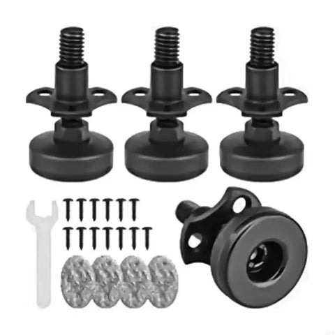 12 Pack Furniture Leveling Feet With Three Eighths Inch Thread And Adjustable Height, floor protectors, black metal, with screws and wrench