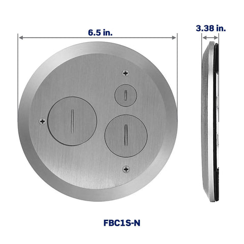 Concrete Floor Box With Brass Plated Cover Plate 1 Screw Cap And 2 Data Caps Built For Standard Receptacles ADA Compliant
