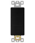 Black Triple Paddle Decorator Light Switch Single Pole 15A Residential Grade That Lets You Run Three Lights From One Location Shallow Body Fits Standard Junction Boxes Durable Polycarbonate Thermoplastic Construction, front view