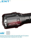 Close-up of Ms03 13000 Lumen LED Flashlight With 3 Cree XHP70 2 LEDs Tactical EDC Light showing warning label and rugged design.