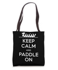 Racing Inspired Tote Bag For Fans And Racers With Festive Dragon Boat Festival Design, black canvas bag with "Keep Calm and Paddle On" text