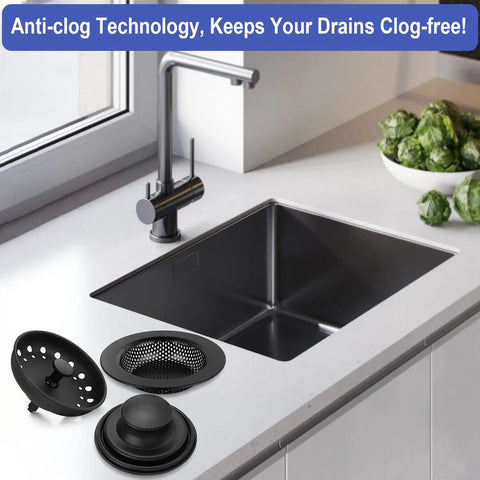 3 Pack Stainless Steel Kitchen Sink Drain Strainers With Black Powder Coat Finish Anti Clogging Basket Stopper Set