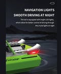 High Speed 2.4 Ghz Electric Turbojet Remote Controlled Racing Boat With Led Lights at night on water.