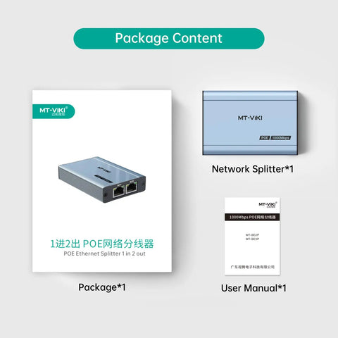 Upgraded 1 To 2 PoE Ethernet Splitter No Power Supply Needed Dual RJ45 Splitter package content with network splitter and manual
