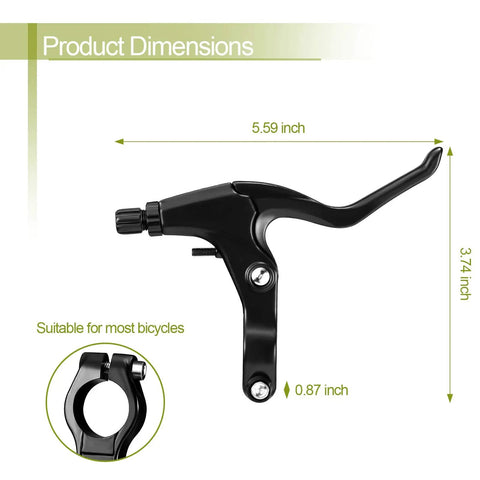 2 Pack Aluminum Mountain Bike Brake Levers With 3 Finger Design For 2.2 Cm Handlebar Diameter shown with dimensions