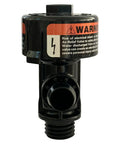 Front view of black plastic high-flow manual air-relief valve assembly with threaded outlet for pool/spa filters.