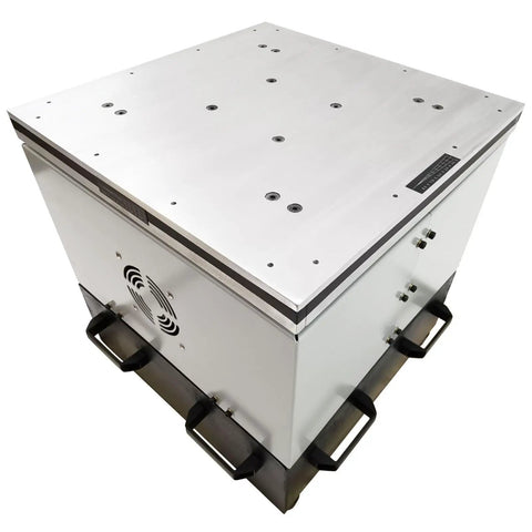 Heavy Duty Vertical Vibration Testing Rig With Smart Programmable Console 60 Kg Load 1 To 400 Hertz Adjustable Range 110 Volt Pro Class Lab Gear from a top angle.