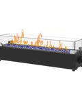 28 Inch Tabletop Propane Fire Pit With 40,000 BTU, Portable Outdoor Rectangular Fire Bowl with Wind Glass Shield and Glass Rocks, Black