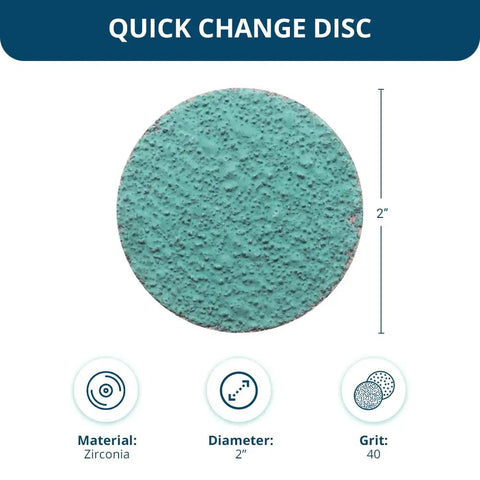 2 Inch Quick Change Green Zirconia Pro Grade Sanding Discs With R Type Backing For Drill And Die Grinder Deburring Polishing Rust Removal On Metal 25 Pack 40 Grit