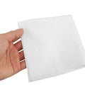 Hand holding a Top Shelf Reusable White Microfiber Cleaning Cloth for Eyeglasses and Camera Lenses, cleanroom grade, sleek design.