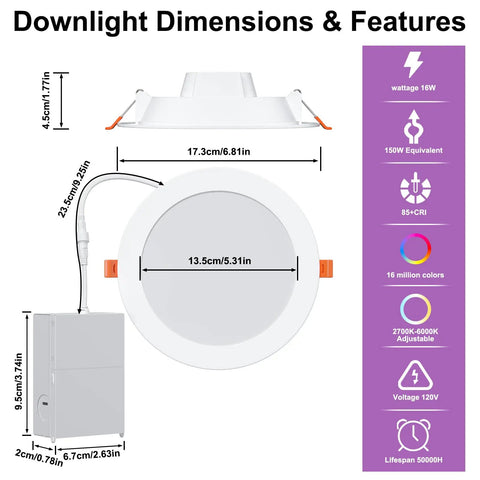 Top Notch 6 Inch Smart Recessed Lighting, Color Changing Led Downlights With Junction Boxes, Big Time Bluetooth Dimmable Ceiling Lights For Alexa Voice Control, 12 Pack