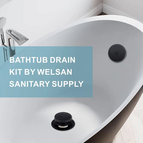 Matte Black Tub Drain And Overflow Kit With One Hole, Rock Solid Bathtub Drain Conversion Set, displayed in modern bathtub.