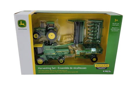 One Sixty Fourth Scale Harvesting Set With 4555 Tractor 7720 Combine With Two Heads And 500 Grain Cart Realistic Farm Toy
