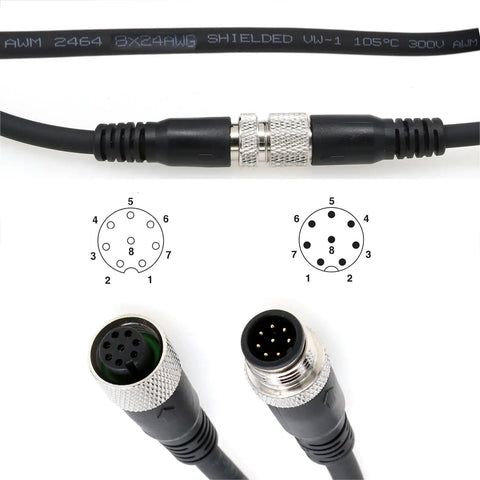 M12 A-Coded 8 Pin Female To 8 Pin Male Shielded Cable For Cognex Sensor Camera Actuator Vision System Industrial Automation