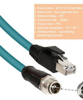 M12 To RJ45 8 Pin X Coded Shielded CAT6A High Flex Industrial Ethernet Cable, IP67, for Automation PLC, harsh environments, 10Gbps