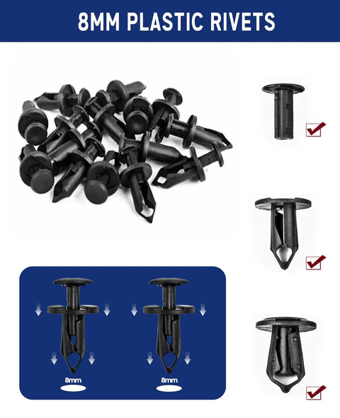 80-Piece Universal Engine Splash Shield Fastener Kit with 8mm plastic rivets for Hyundai, Honda, Ford, Toyota vehicles