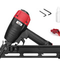 Pro Grade 15 Gauge Angled Finish Nailer With Tool Free Depth Adjustment No Mar Tip And Work Contact Element For Precise Flush Fastening One Quarter Inch To Two And A Half Inch DA Style Nailing with accessories