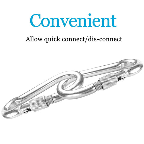 Beefy Locking Carabiner Clips 2.36 Inch Heavy Duty Stainless Steel 6 Pack with Thumb Screw Spring Hooks shown linked
