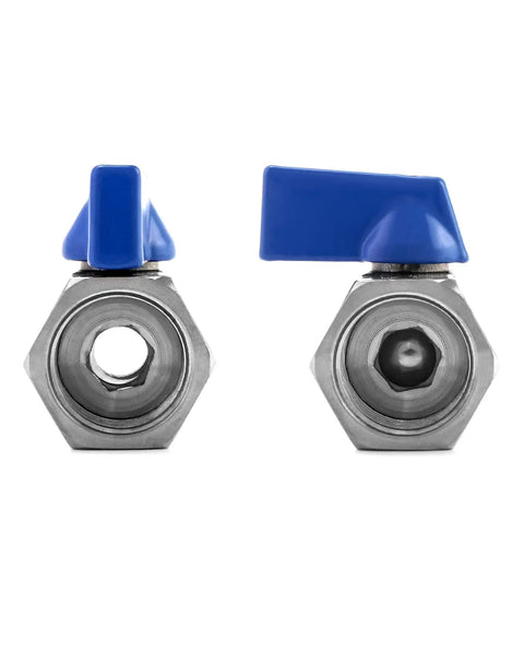 Two Pack One Half Inch NPT Stainless Steel Ball Valve Set With Male To Male Threads Shut Off Mini Ball Valves front view