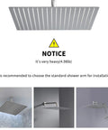 16 Inch Square Rain Shower Head High Pressure Waterfall Design In 304 Stainless Steel Brushed Nickel Ultra Thin Panel with installation guide