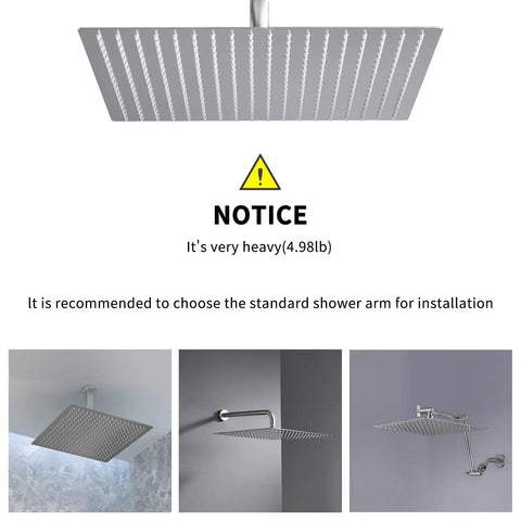 16 Inch Square Rain Shower Head High Pressure Waterfall Design In 304 Stainless Steel Brushed Nickel Ultra Thin Panel with installation guide