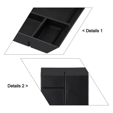 Clean Dope Center Console Organizer Tray For Tesla Cybertruck 2024 showing layout with compartments and textured surface.
