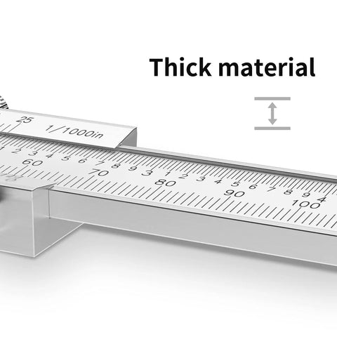 Close-up of Stainless Steel Vernier Caliper 0 to 8 Inch Thickened Mono Block Inch Metric Sliding Caliper with Depth Gauge ruler markings