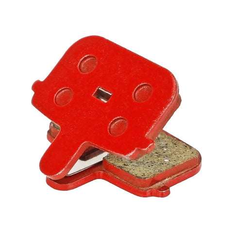 Rectangular Hollow Semi Metal Disc Brake Pads Set For MTB Bikes And Electric Scooters, 2 Pair, side view, red material