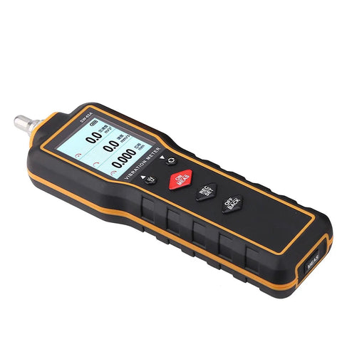 Pro Grade No Fuss Handheld Vibration Tester With Dead On Accurate Acceleration Velocity And Displacement Readings For Industrial Machining Equipment And Machine Shop Diagnostics, portable unit with digital display.