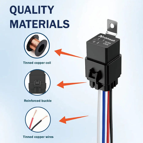 Heavy Duty 4 Pin 12V DC Automotive Relay 40 And 30 Amp Waterproof With Harness And 12 AWG Tinned Copper Wires Marine Grade