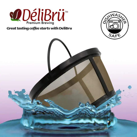 Gold Toned Reusable Coffee Filter Basket For 8 To 12 Cup Brewers Permanent Cone Style That Replaces Paper Filters No Mess