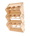 Straight Up Solid Nine Hole Wooden Spray Can Holder And Paint Bottle Rack For Garage Wall Mounted Organizer in light wood finish.